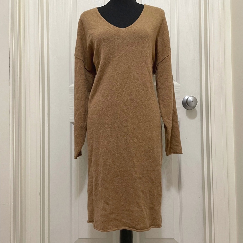 DemyLee New York 100%‎ Cashmere Oversized Knit Sweater Dress Camel Brown Small